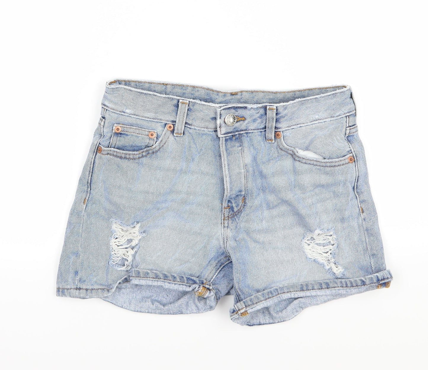 Monki Womens Blue  Denim Mom Shorts  - Distressed