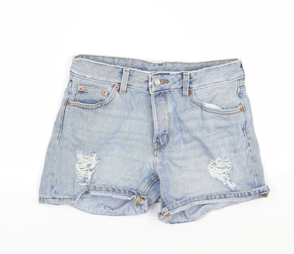 Monki Womens Blue  Denim Mom Shorts  - Distressed