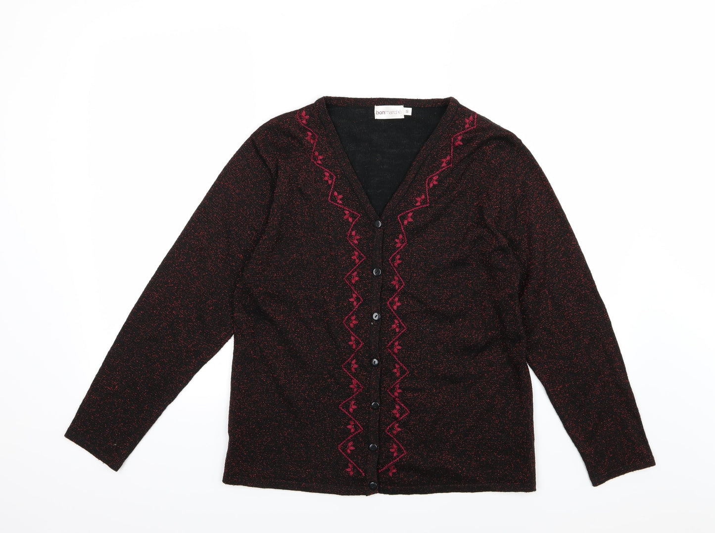 Bonmarché Womens Black Floral Knit Cardigan Jumper Size S