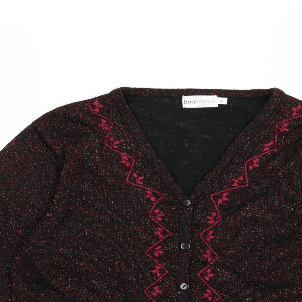 Bonmarché Womens Black Floral Knit Cardigan Jumper Size S