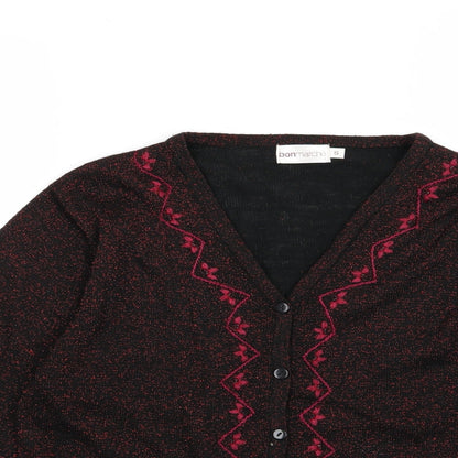 Bonmarché Womens Black Floral Knit Cardigan Jumper Size S