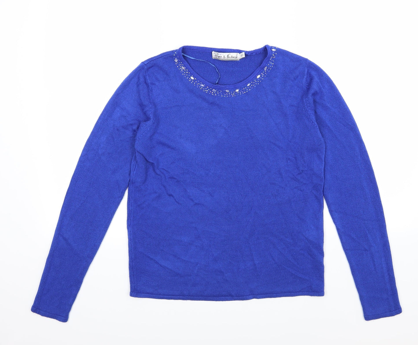 Pure & Natural Womens Blue  Knit Pullover Jumper Size 10  - beaded