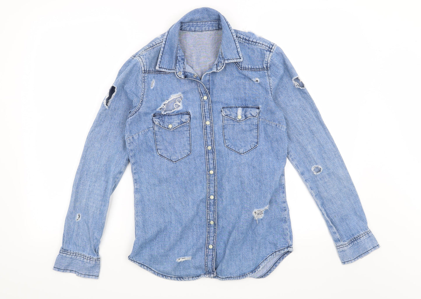 Womens UK Size 6 Topshop Blue Basic Button-Up