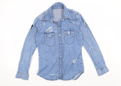 Womens UK Size 6 Topshop Blue Basic Button-Up