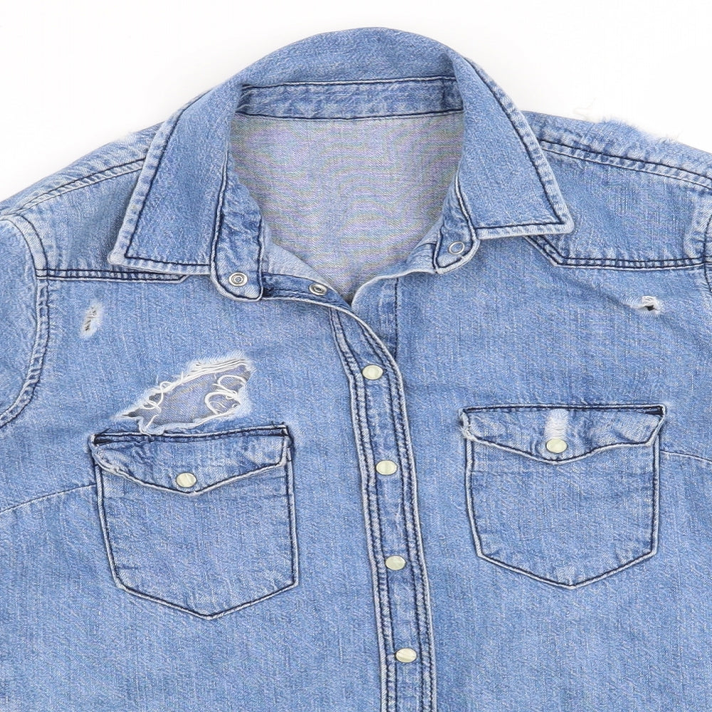 Womens UK Size 6 Topshop Blue Basic Button-Up