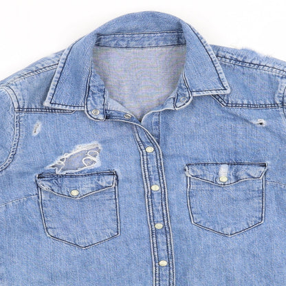 Womens UK Size 6 Topshop Blue Basic Button-Up
