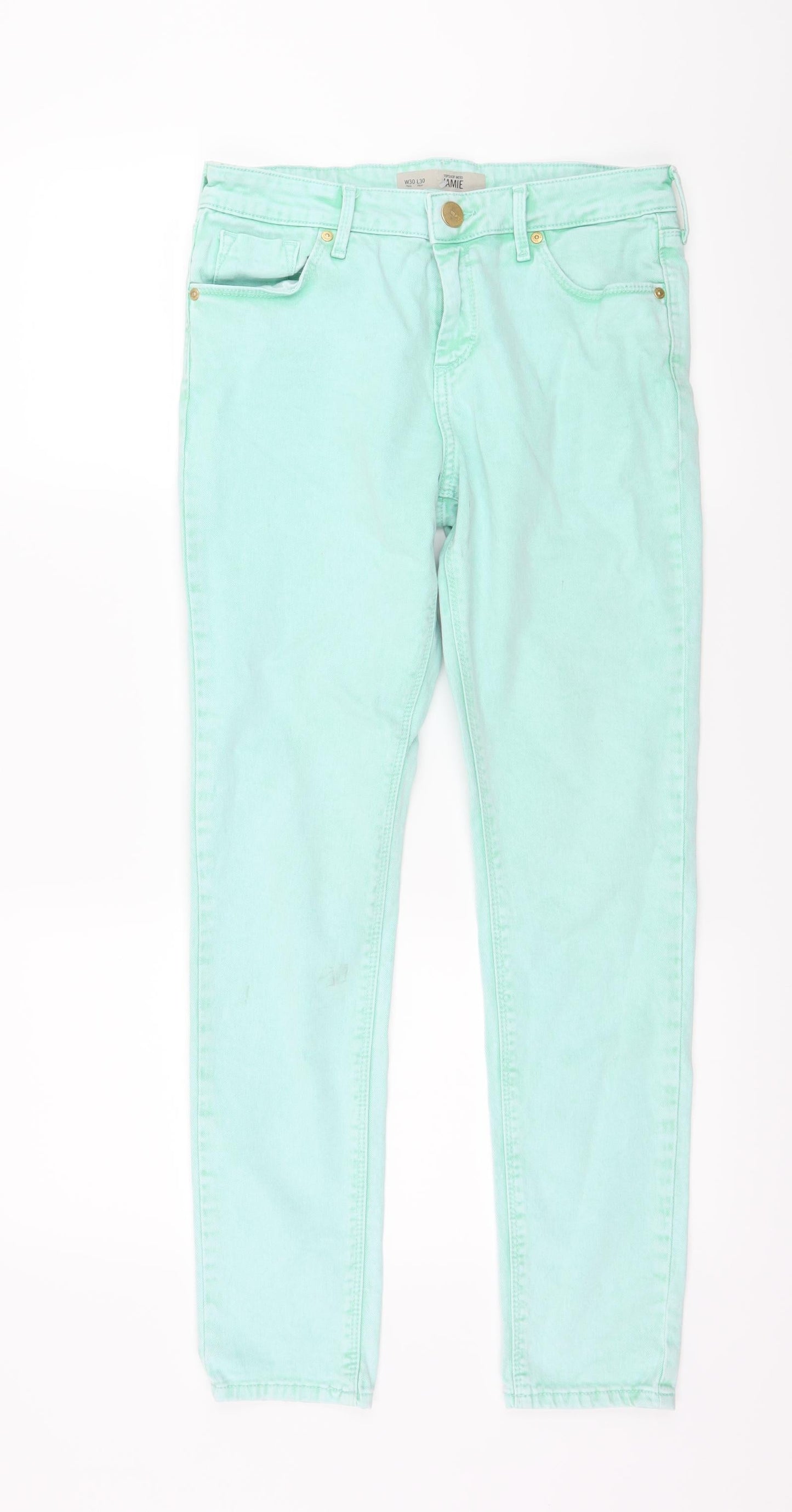 Topshop Womens Green  Denim Skinny Jeans Size 30 L30 in