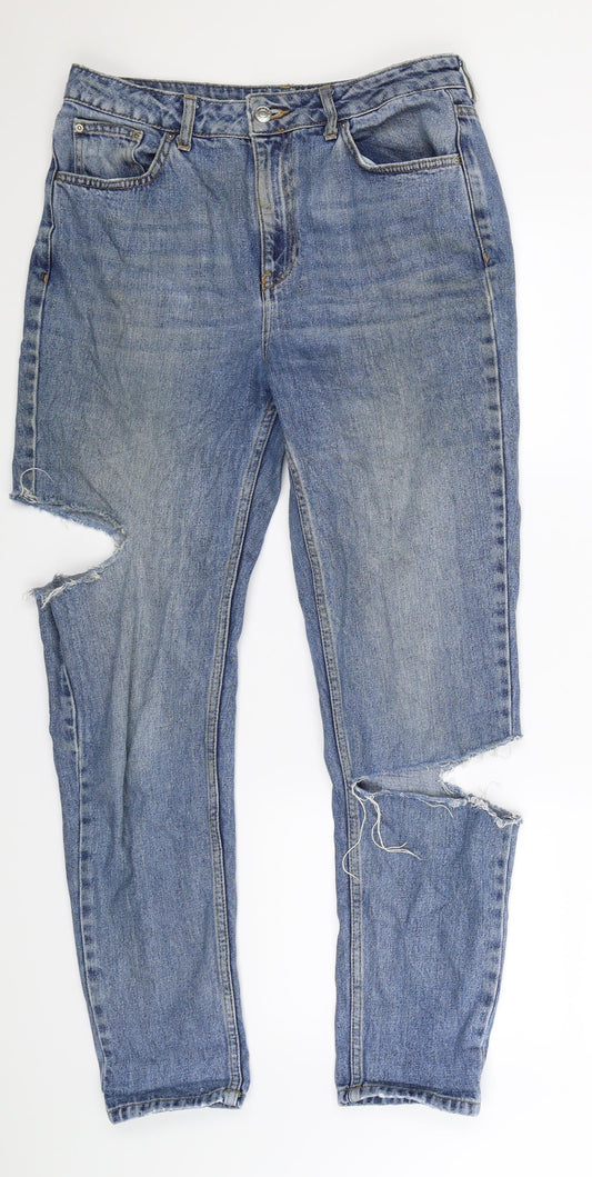 Topshop Womens Blue  Denim Straight Jeans Size 10 L32 in