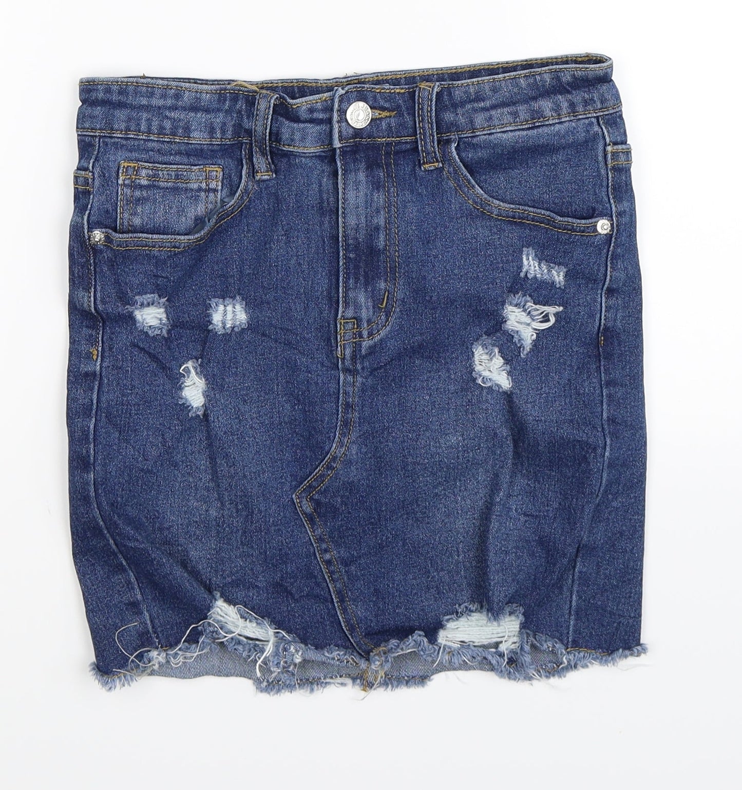 PRETTYLITTLETHING Womens Blue  Denim Mini Skirt Size 8  - Distressed