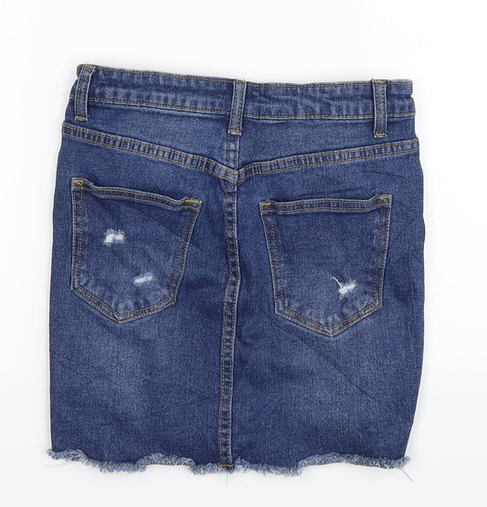 PRETTYLITTLETHING Womens Blue  Denim Mini Skirt Size 8  - Distressed