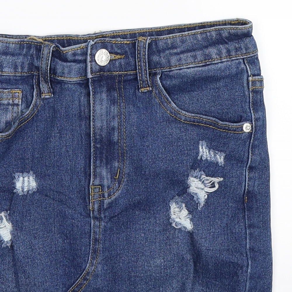 PRETTYLITTLETHING Womens Blue  Denim Mini Skirt Size 8  - Distressed