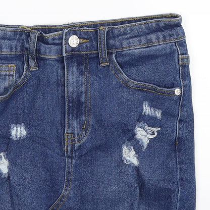 PRETTYLITTLETHING Womens Blue  Denim Mini Skirt Size 8  - Distressed