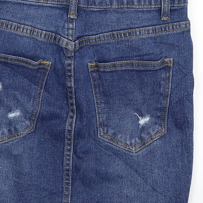 PRETTYLITTLETHING Womens Blue  Denim Mini Skirt Size 8  - Distressed