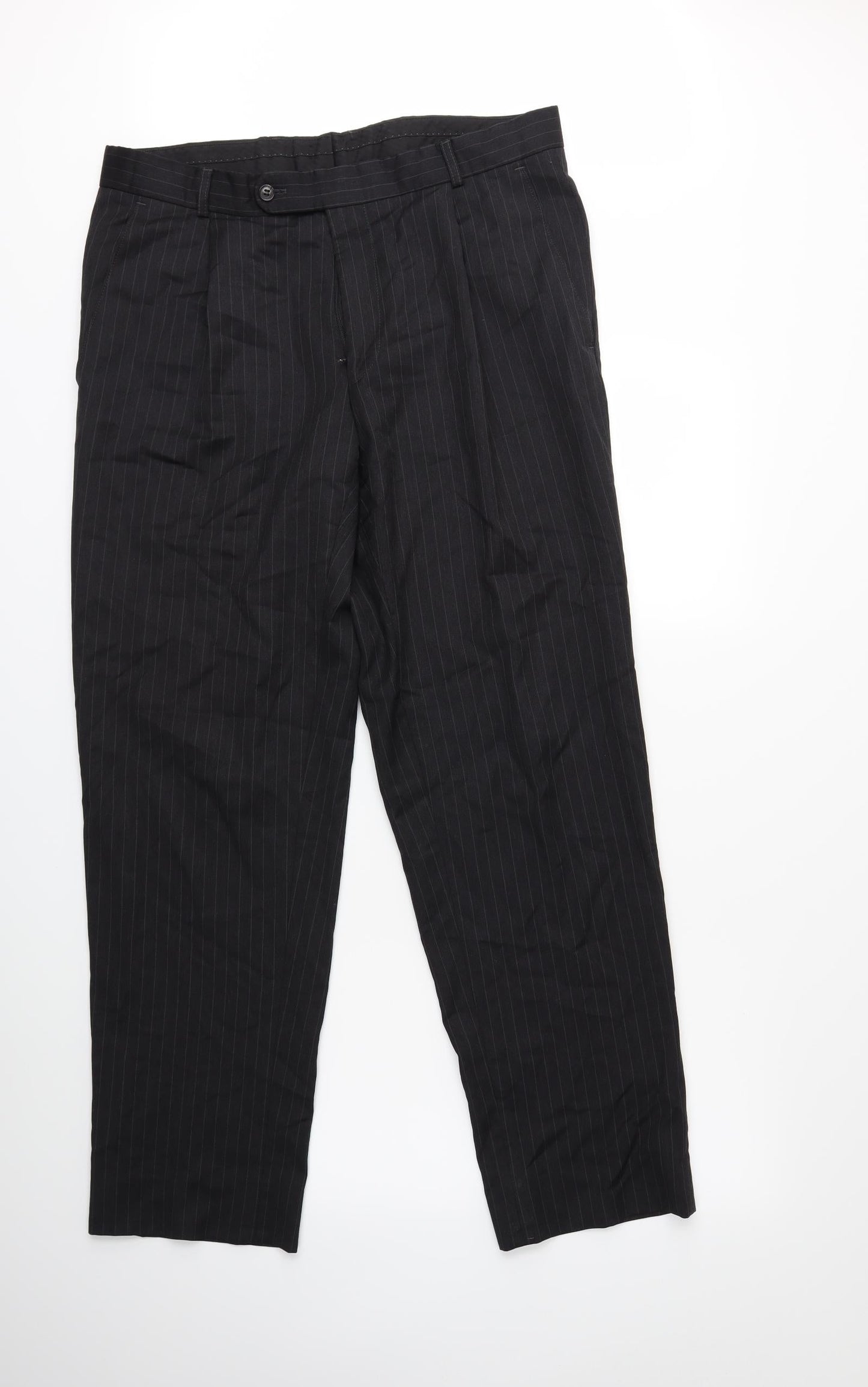 Preworn Mens Black Striped  Dress Pants Trousers  L31 in
