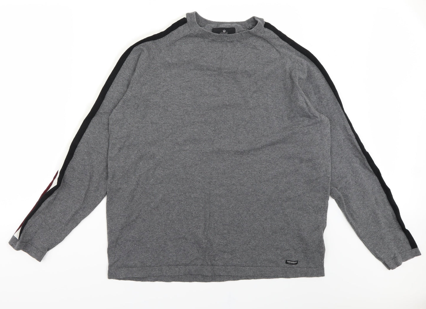 Threadbare Mens Grey Striped  Pullover Jumper Size XL
