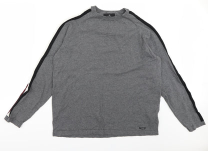 Threadbare Mens Grey Striped  Pullover Jumper Size XL
