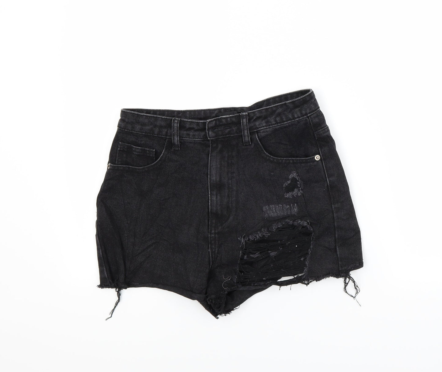PRETTYLITTLETHING Womens Black  Denim Cut-Off Shorts Size 8