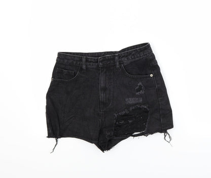 PRETTYLITTLETHING Womens Black  Denim Cut-Off Shorts Size 8