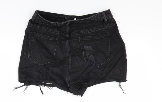 PRETTYLITTLETHING Womens Black  Denim Cut-Off Shorts Size 8