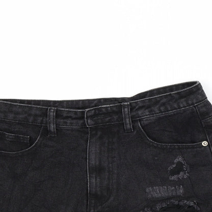 PRETTYLITTLETHING Womens Black  Denim Cut-Off Shorts Size 8