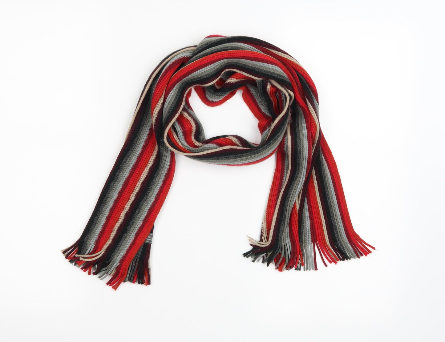 Greenwoods Mens Red Striped Knit Scarf  One Size