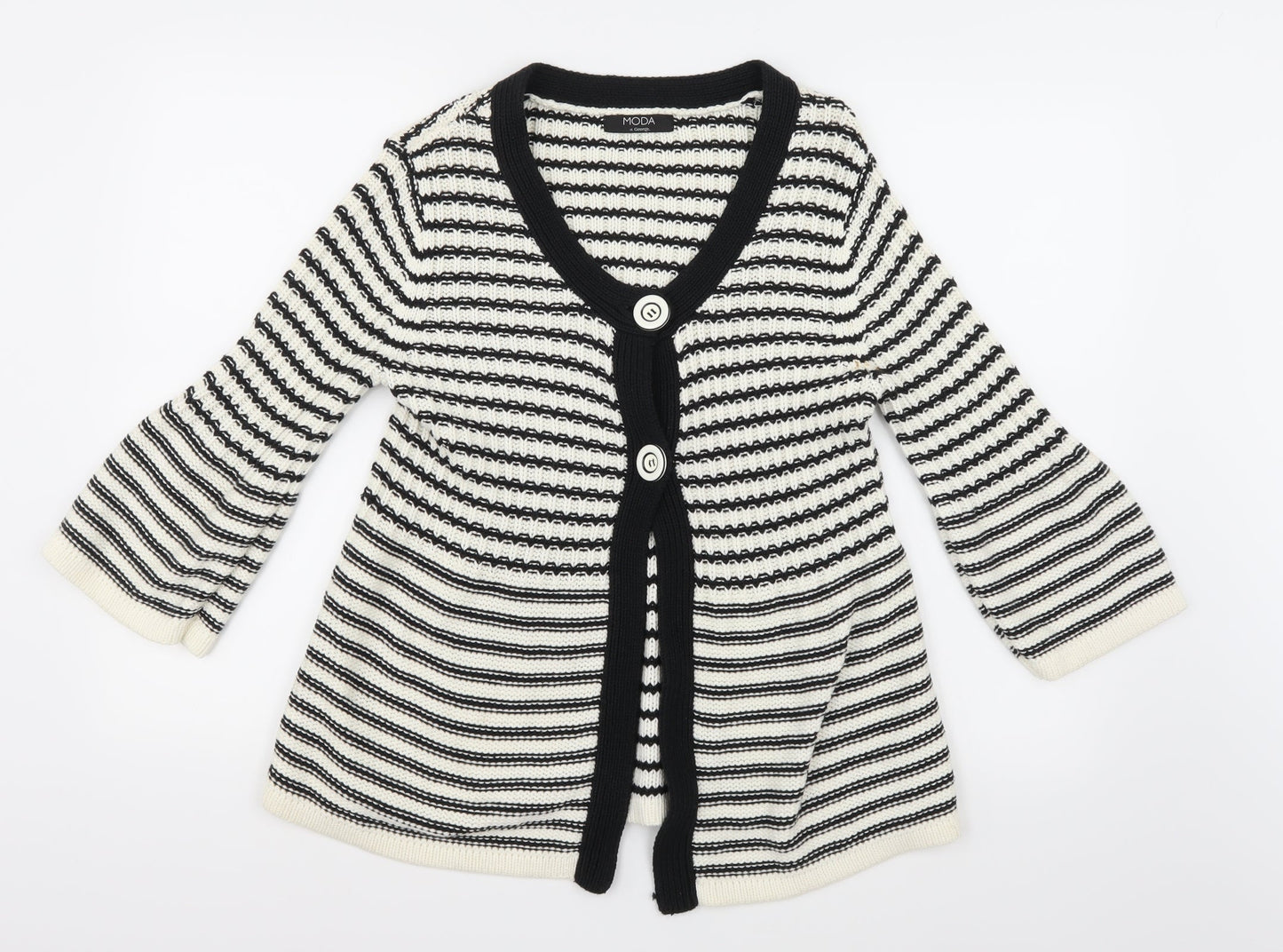 Moda Womens White Striped Knit Cardigan Jumper Size 14