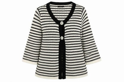 Moda Womens White Striped Knit Cardigan Jumper Size 14