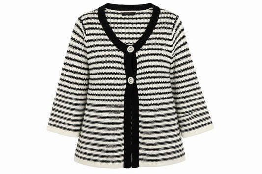 Moda Womens White Striped Knit Cardigan Jumper Size 14