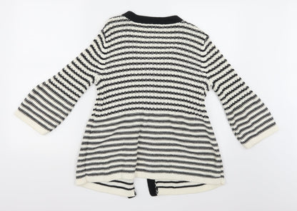 Moda Womens White Striped Knit Cardigan Jumper Size 14