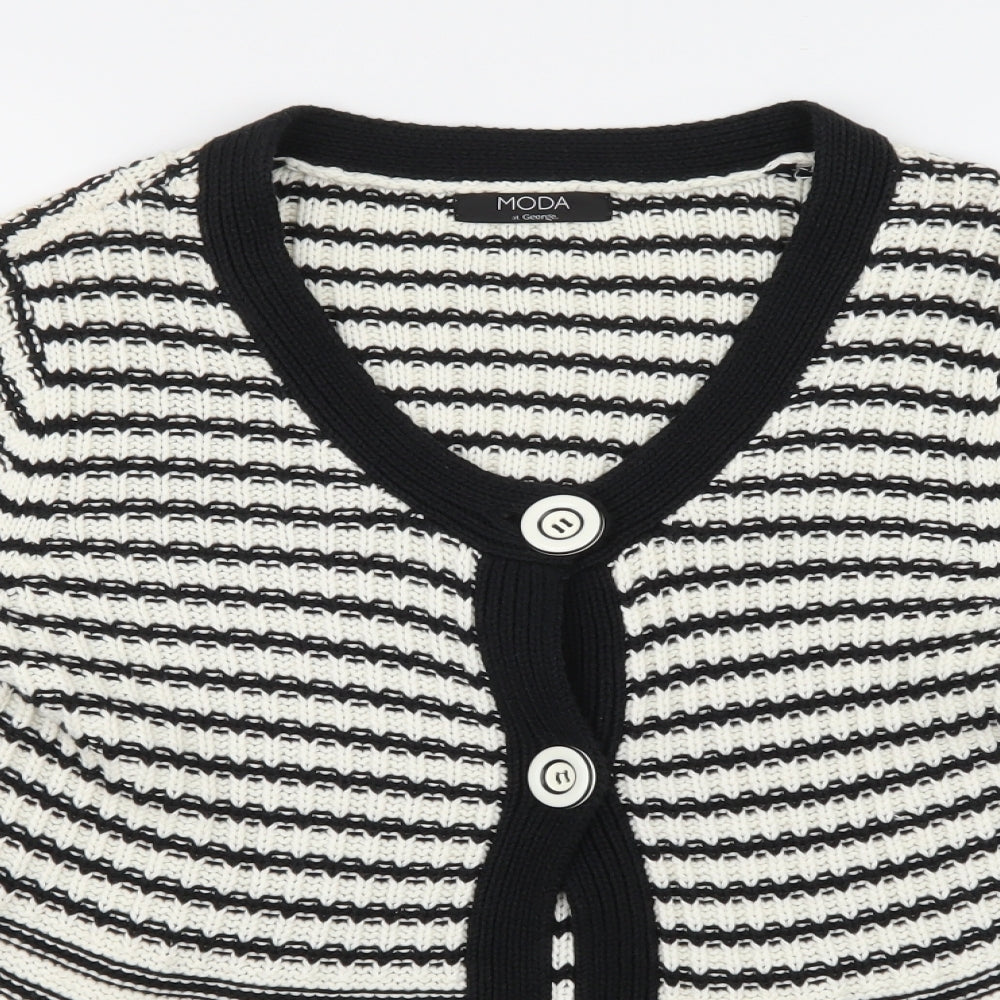 Moda Womens White Striped Knit Cardigan Jumper Size 14