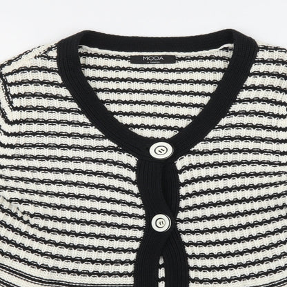 Moda Womens White Striped Knit Cardigan Jumper Size 14