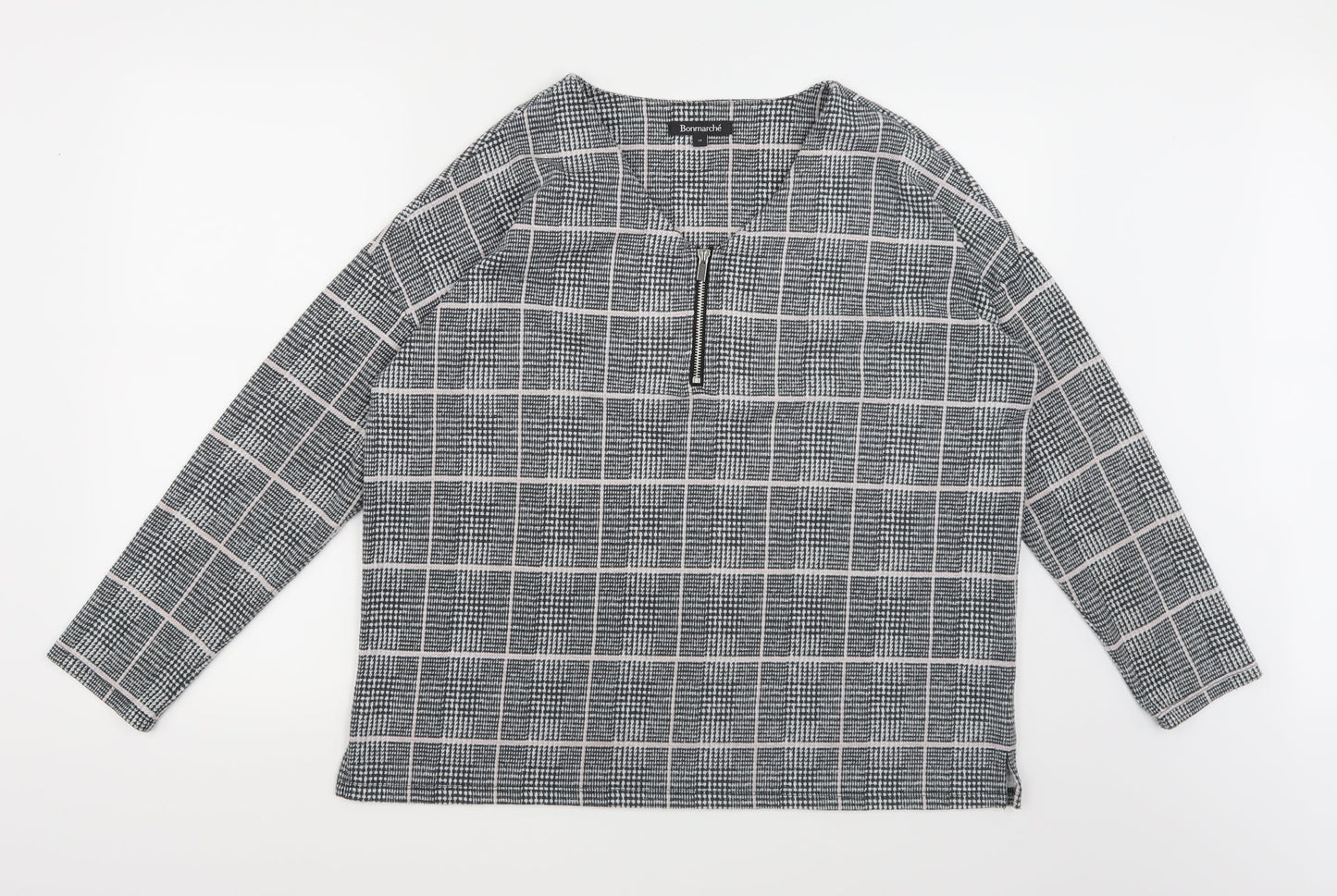 Bonmarché Womens Grey Check Jersey Pullover Sweatshirt Size 14