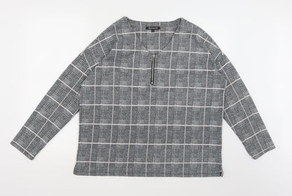 Bonmarché Womens Grey Check Jersey Pullover Sweatshirt Size 14
