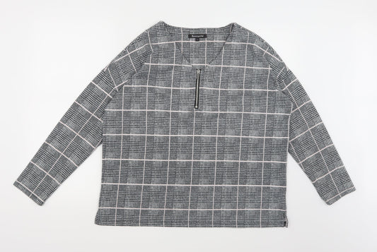 Bonmarché Womens Grey Check Jersey Pullover Sweatshirt Size 14