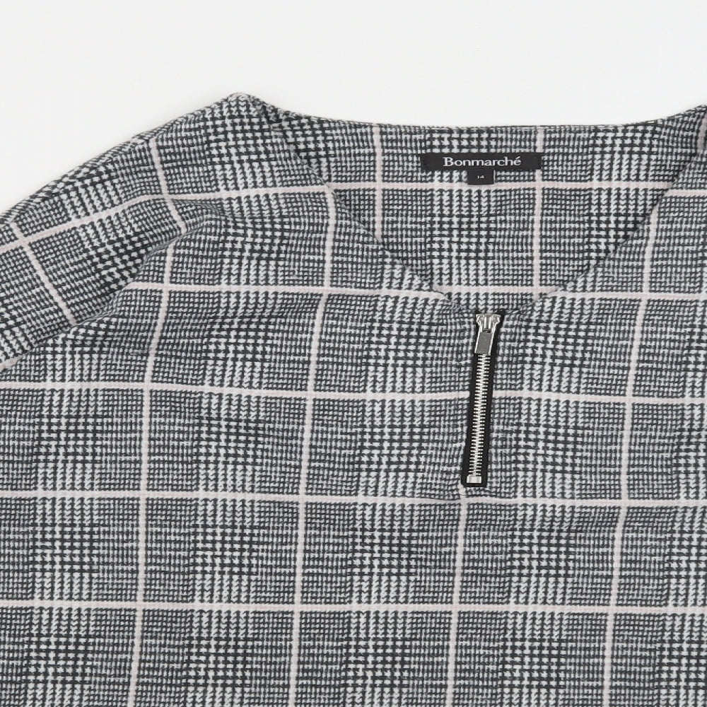 Bonmarché Womens Grey Check Jersey Pullover Sweatshirt Size 14