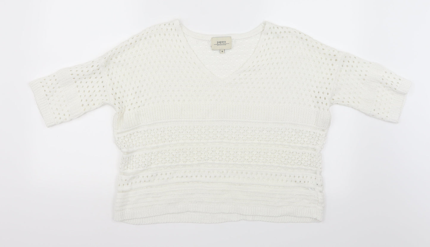 Papaya Womens White  Knit Pullover Jumper Size M