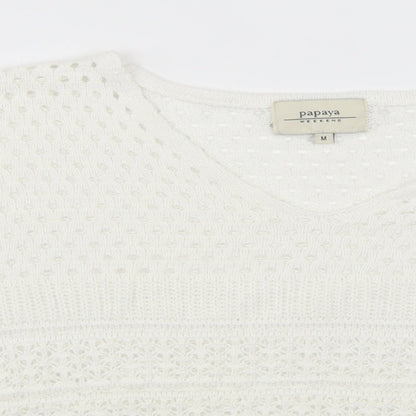 Papaya Womens White  Knit Pullover Jumper Size M