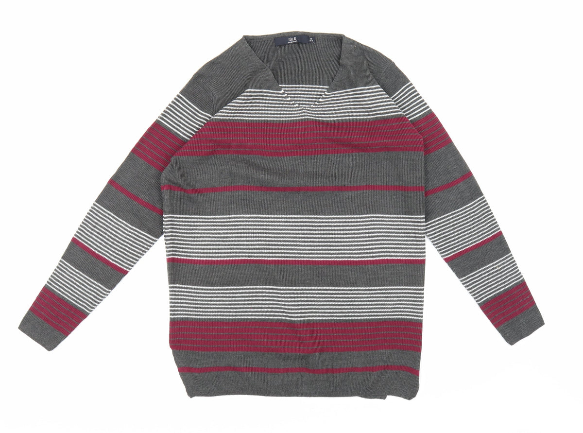 Isle Essentials Womens Grey Striped Knit Pullover Jumper Size 14