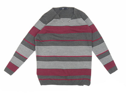 Isle Essentials Womens Grey Striped Knit Pullover Jumper Size 14
