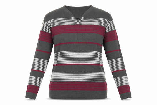 Isle Essentials Womens Grey Striped Knit Pullover Jumper Size 14