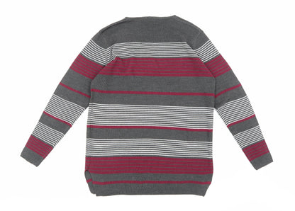 Isle Essentials Womens Grey Striped Knit Pullover Jumper Size 14