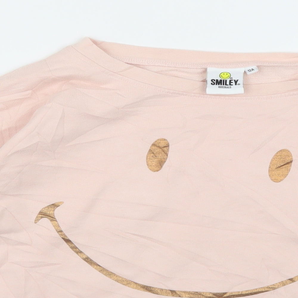 Smiley Girls Pink  Jersey Pullover Sweatshirt Size 12 Years  - smiley face