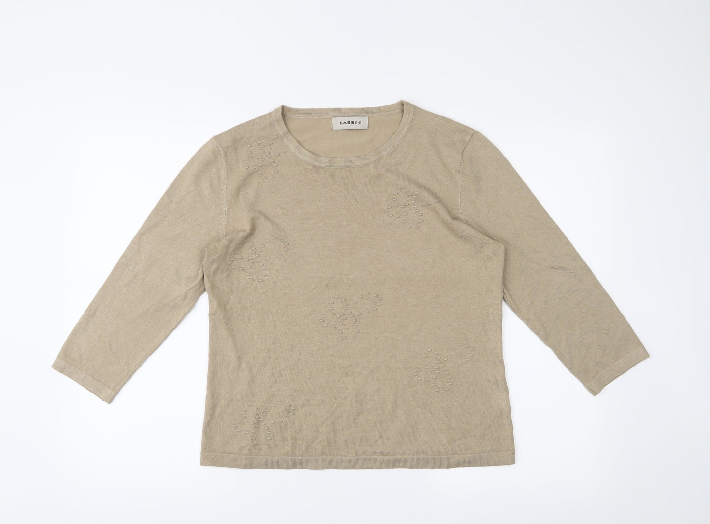 Womens UK Size M BASSINI Beige Basic T-Shirt