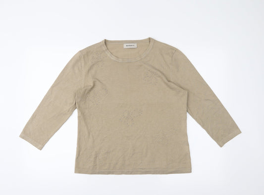 Womens UK Size M BASSINI Beige Basic T-Shirt