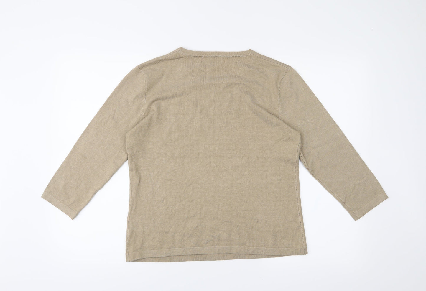Womens UK Size M BASSINI Beige Basic T-Shirt