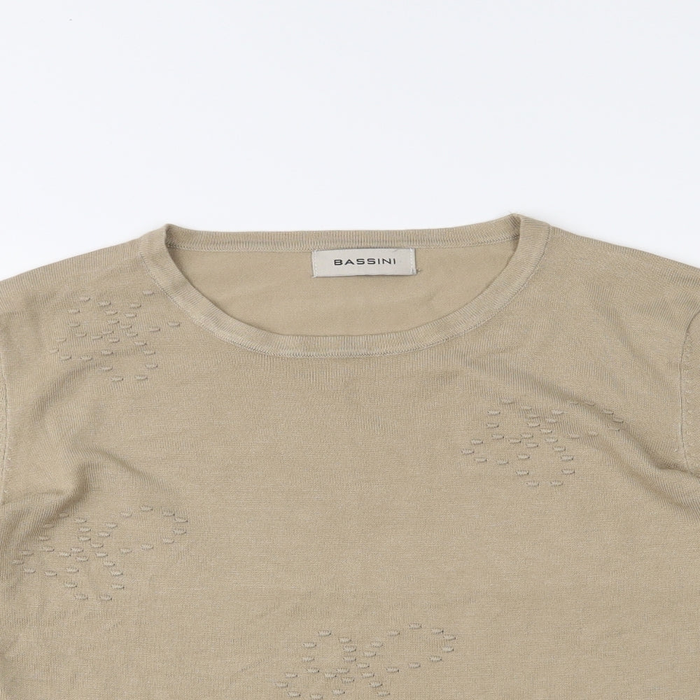 Womens UK Size M BASSINI Beige Basic T-Shirt