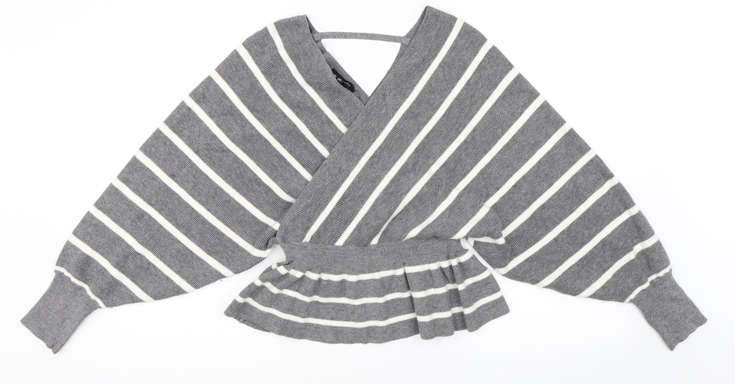Newlook Womens Grey Striped  Pullover Jumper Size S