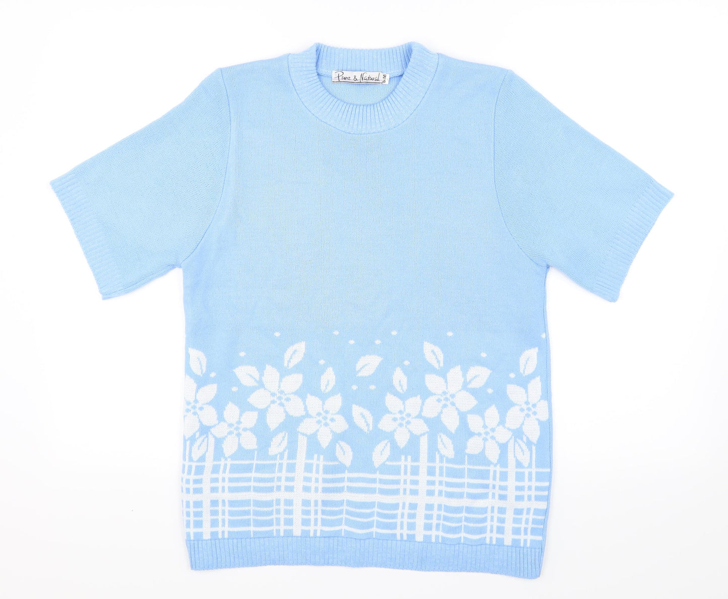 Pare & Natural Womens Blue Floral  Pullover Jumper Size S