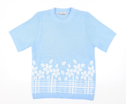 Pare & Natural Womens Blue Floral  Pullover Jumper Size S