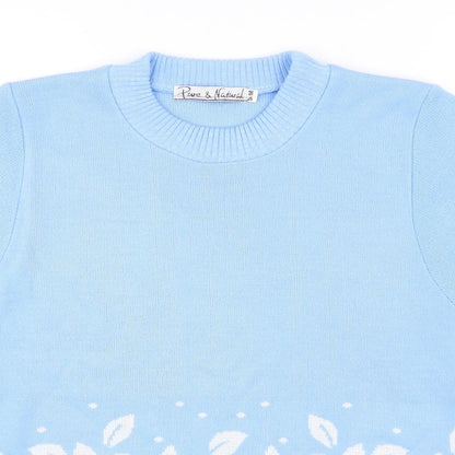 Pare & Natural Womens Blue Floral  Pullover Jumper Size S